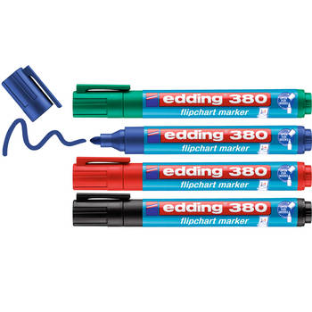 edding 380/4 S flipovermarker set - assorti 4 stuks: zwart, rood, blauw, groen - 1,5-3mm