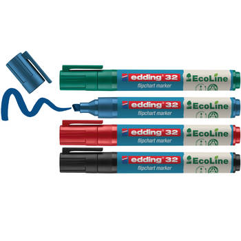 edding 32/4S Ecoline flipchartmarker set - assorti 4 stuks: zwart, rood, blauw, groen -1-5mm