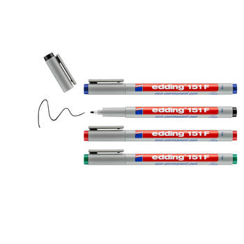 edding 151 S/4 F Non-permanent pen set - assorti 4 stuks: zwart, rood, blauw, groen - 0,3mm