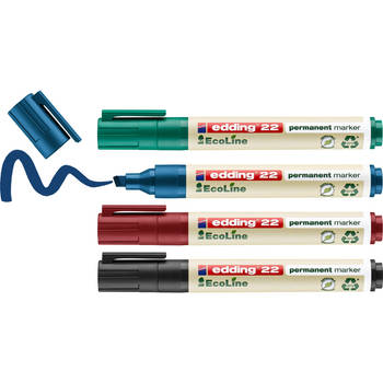 edding 22/4 S Ecoline permanent marker set - assorti 4 stuks: zwart, rood, blauw, groen - 1-5mm