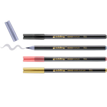 edding 1340/4S Metallic Brush Pen - Lettering set -assorti 4 stuks - variabel
