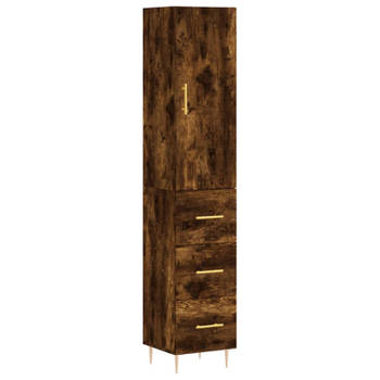 vidaXL Hoge kast 34,5x34x180 cm bewerkt hout gerookt eikenkleurig