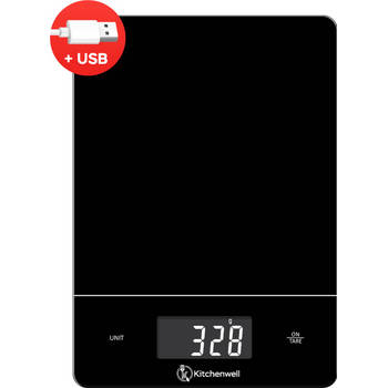 Kitchenwell Digitale Precisie Keukenweegschaal – 1gr - 15kg – Tarra Functie - USB Oplaadbaar