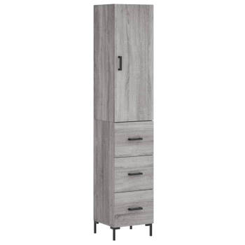 vidaXL Hoge kast 34,5x34x180 cm bewerkt hout grijs sonoma eikenkleurig