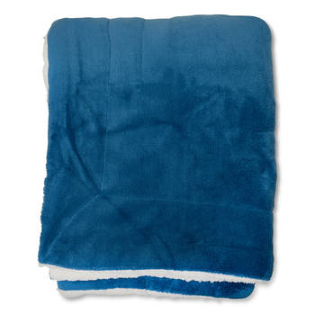 Wicotex-Plaid-deken-fleece plaid Espoo blauw 150x200cm met witte sherpa binnenkant-Zacht en warme Fleece deken.