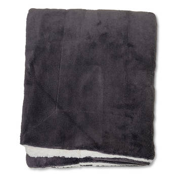 Wicotex-Plaid-deken-fleece plaid Espoo zwart 150x200cm met witte sherpa binnenkant-Zacht en warme Fleece deken.