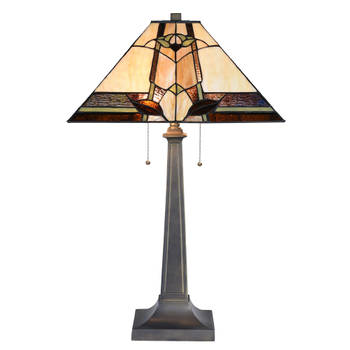 HAES DECO - Tiffany Tafellamp 80 cm Beige Glas Tiffany Bureaulamp