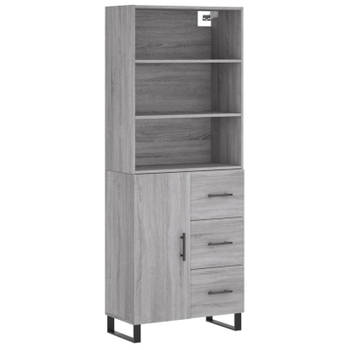 vidaXL Hoge kast 69,5x34x180 cm bewerkt hout grijs sonoma eikenkleurig