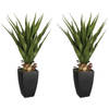 Set van 2x stuks atmosphera Agave Rect kunstplanten in pot van cement 73 cm - Kunstplanten