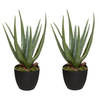 Set van 2x stuks atmosphera Aloe kunstplanten in pot van cement 42 cm - Kunstplanten