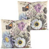 Anna's collection buitenkussen bloem - 2x - wit/paars - 60 x 60 cm - tuinstoelkussens
