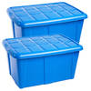 Plasticforte Opslagbox met deksel - 2x - Blauw - 60L - kunststof - 63 x 46 x 32 cm - Opbergbox