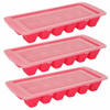 IJsblokjes/ijsklontjes bakje - 3x - roze - afsluitdeksel - kunststof - 28 x 11 cm - IJsblokjesvormen