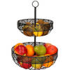 Dubbele etagere fruitschaal/fruitmand rond zwart metaal 30 x 42 cm - Fruitschalen