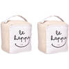 Giftdecor Deurstopper - 2x - 1 kilo - beige - canvas - Be happy - 14,5 x 16 x 19 cm - Deurstoppers