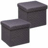 5Five Poef/hocker/opbergbox - 2x - donkergrijs - polyester/mdf - 31 x 31 cm - Opbergbox