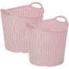 Plasticforte Gevlochten wasmand/opbergmand - 2x - flexibel - roze - 27 liter - rond - kunststof - Wasmanden