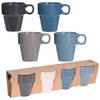 Excellent Houseware koffie/thee mokken- 8x - stapelbaar- aardewerk - 180 ml - Bekers
