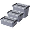 Opberg boxen set 6x stuks 9/6/4 liter kunststof grijs met deksel - Opbergbox