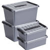 Opberg boxen set 4x stuks 12 en 22 liter kunststof grijs met deksel - Opbergbox