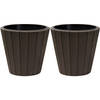 Prosperplast Plantenpot/bloempot Wood Style - 2x - buiten/binnen - kunststof - donkerbruin - D49 x H45 cm - Plantenpotte