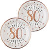 Verjaardag feest bordjes leeftijd - 20x - 80 jaar - rose goud - karton - 22 cm - Feestbordjes