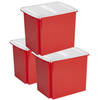 Sunware - Set van 3x opslagbox kunststof 45 liter rood 45 x 36 x 36 cm met deksel - Opbergbox