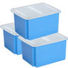 Sunware set van 3x opslagboxen kunststof 32 liter blauw 45 x 36 x 24 cm met deksel - Opbergbox