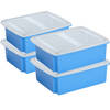Sunware set van 4x opslagboxen kunststof 17 liter blauw 45 x 36 x 14 cm met deksel - Opbergbox
