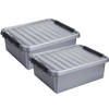 Opberg boxen set 2x stuks 36 en 25 liter kunststof grijs met deksel - Opbergbox