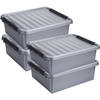Opberg boxen set 4x stuks 36 en 25 liter kunststof grijs met deksel - Opbergbox