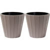 Prosperplast Plantenpot/bloempot Wood Style - 2x - buiten/binnen - kunststof - beige - D35 x H32 cm - Plantenpotten