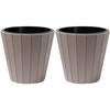 Prosperplast Plantenpot/bloempot Wood Style - 2x - buiten/binnen - kunststof - beige - D30 x H28 cm - Plantenpotten