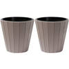 Prosperplast Plantenpot/bloempot Wood Style - 2x - buiten/binnen - kunststof - beige - D49 x H45 cm - Plantenpotten