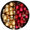 Mini kerstballen - 48x st - rood en goud - 2,5 cm - glas - Kerstbal