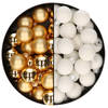 Mini kerstballen - 48x st - goud en satijn wit - 2,5 cm - glas - Kerstbal