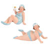 Woonkamer decoratie beeldjes set 2 dikke dames - blauw badpak - 17 cm - Beeldjes