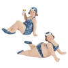 Woonkamer decoratie beeldjes 2 dikke dames - donkerblauw badpak - 17 cm - Beeldjes