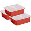 Sunware set van 3x opslagboxen kunststof 17 liter rood 45 x 36 x 14 cm met deksel - Opbergbox