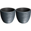 Prosperplast Plantenpot/bloempot Furu Stripes - 2x - buiten/binnen - kunststof - antraciet - D30 x H30 cm - Plantenpotte