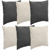 Bank/sier/tuin kussens voor binnen/buiten set 6x stuks beige/antraciet 40 x 40 cm - Sierkussens