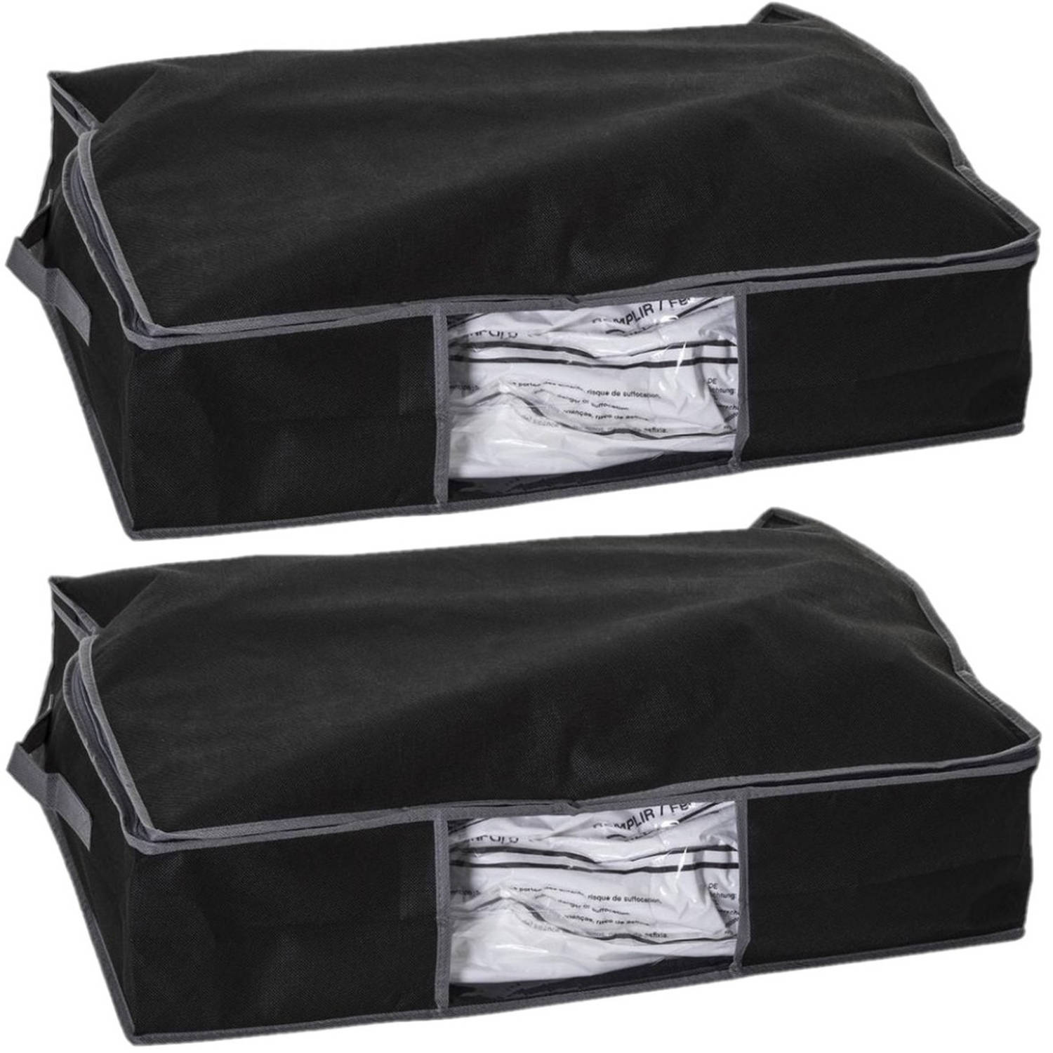 2x Stuks dekbed-kussen opberghoes zwart met vacuumzak 60 x 45 x 15 cm Opberghoezen