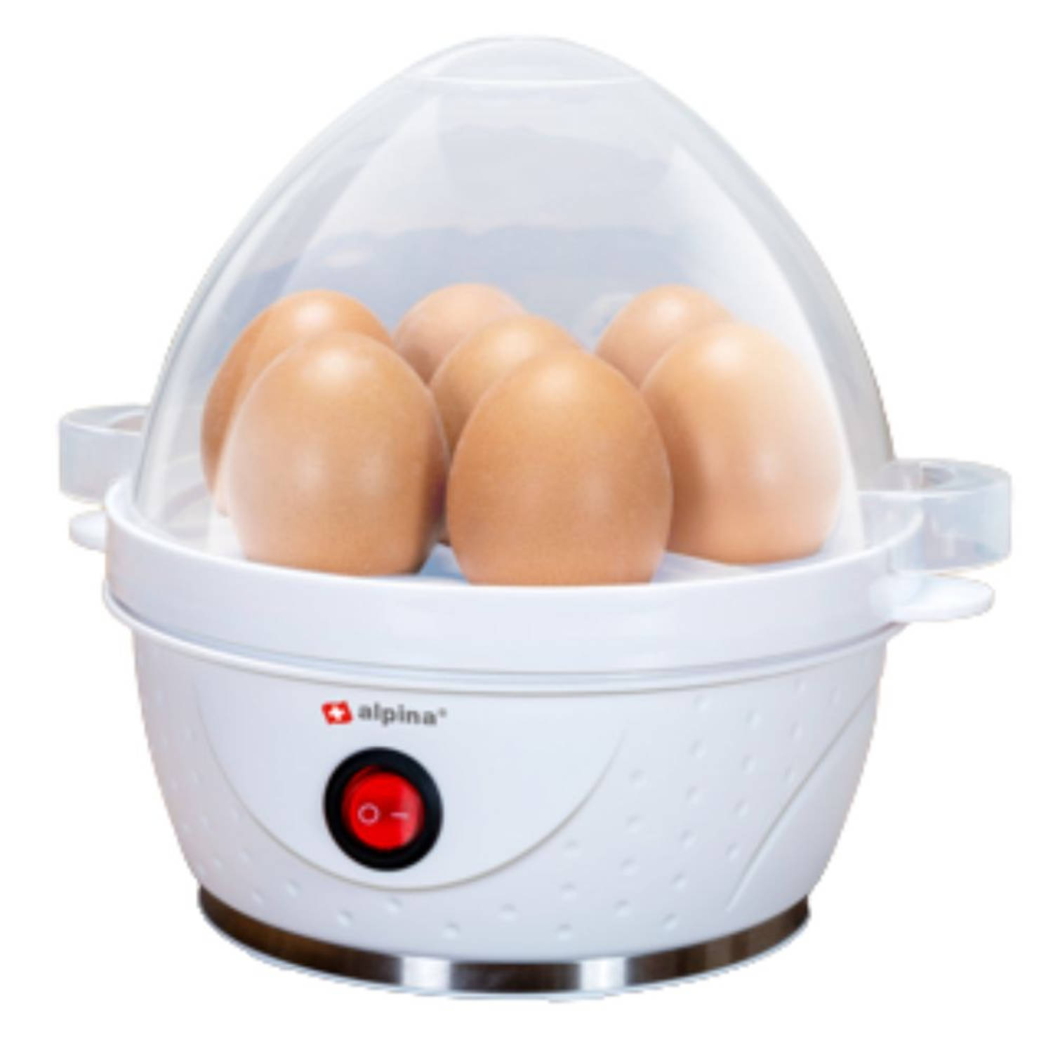 alpina Elektrische Eierkoker - Eierkoker Voor 7 Eieren - Incl. Maatbeker, Eierrek en Eierprikker - 230V - 320-380W - Waarschuwingssignaal - Antislip - Zacht/ Medium of Hardgekookte