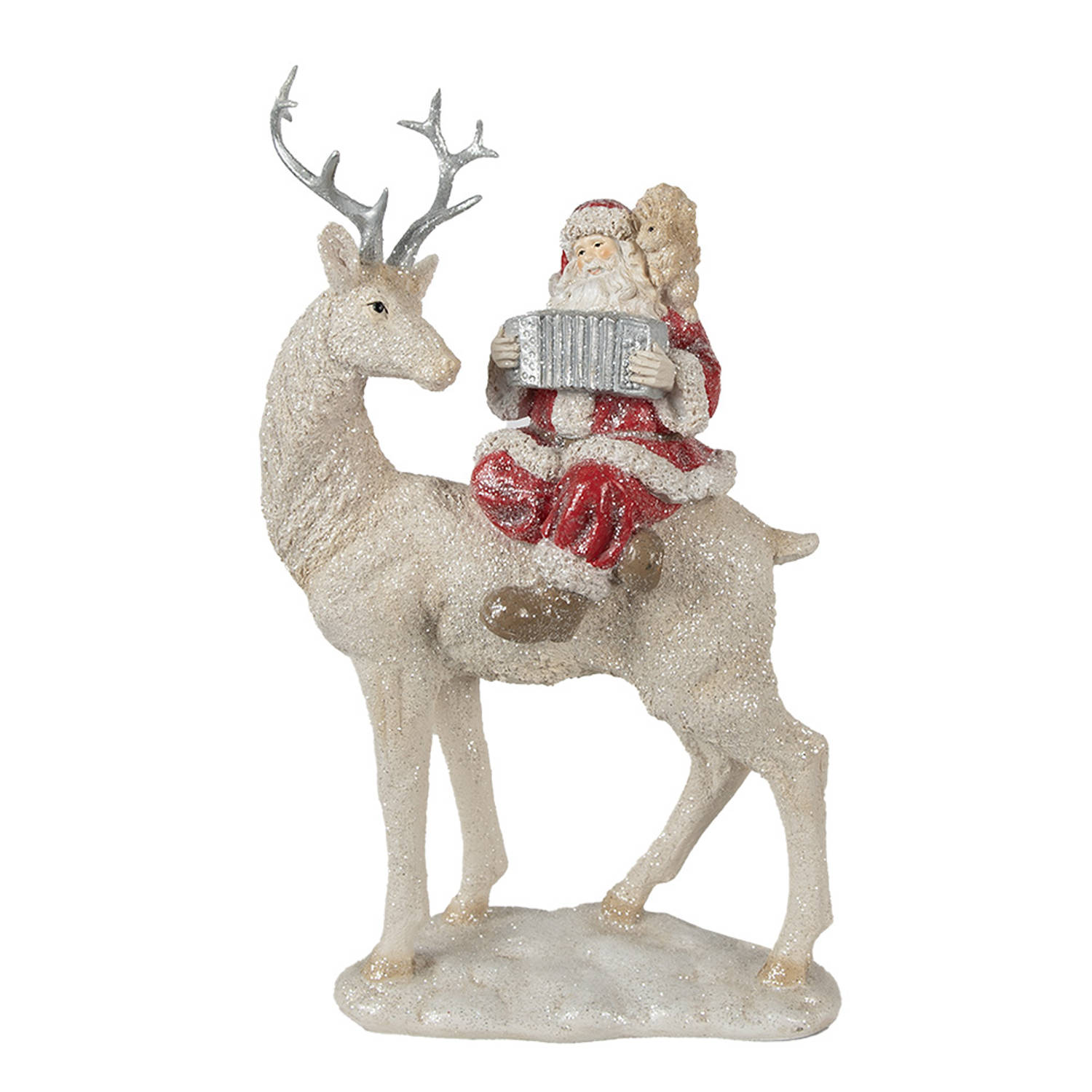 Clayre & Eef Beeld Kerstman 31 cm Rood Wit Polyresin Kerstfiguren