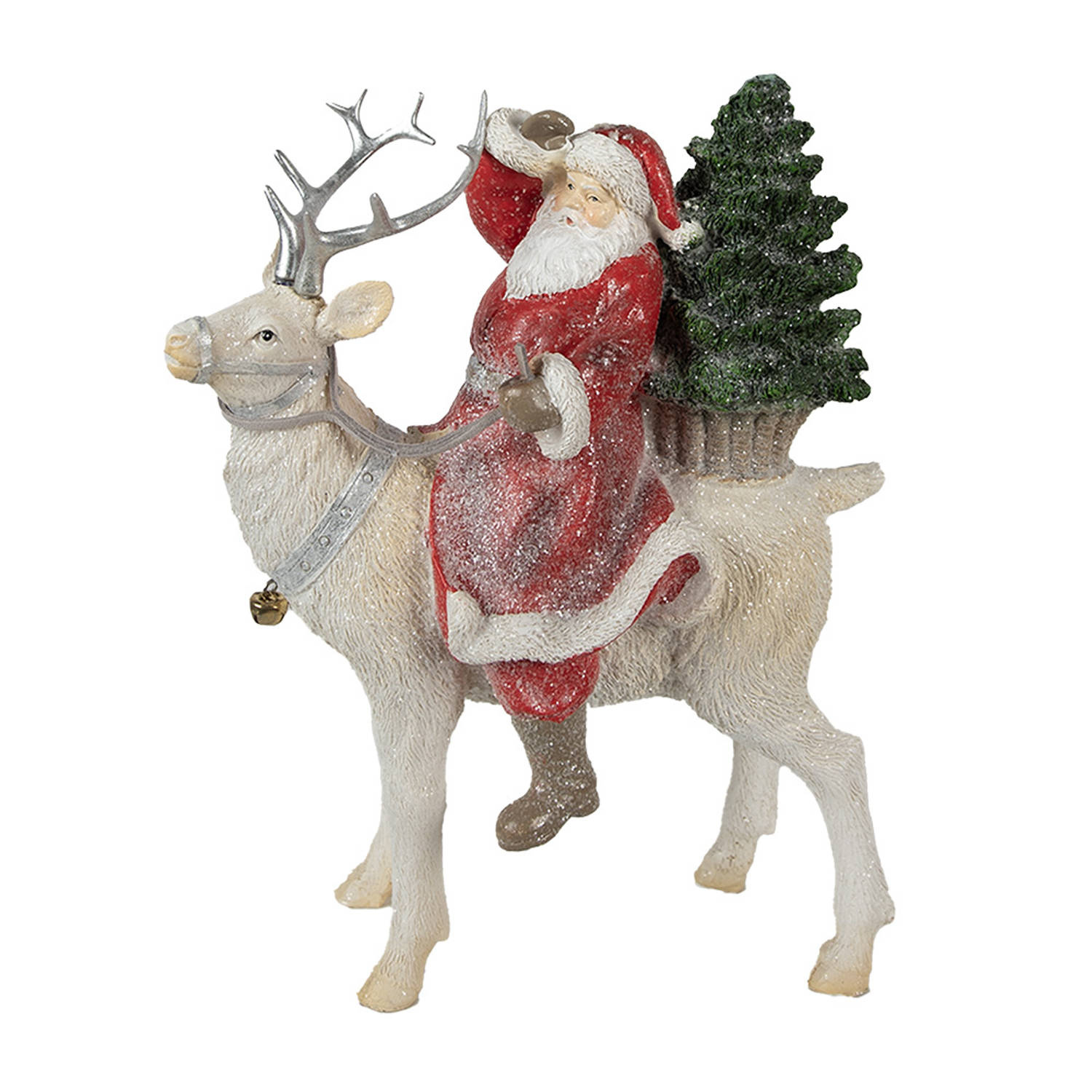 Clayre & Eef Beeld Kerstman 26 cm Rood Wit Polyresin Kerstfiguren