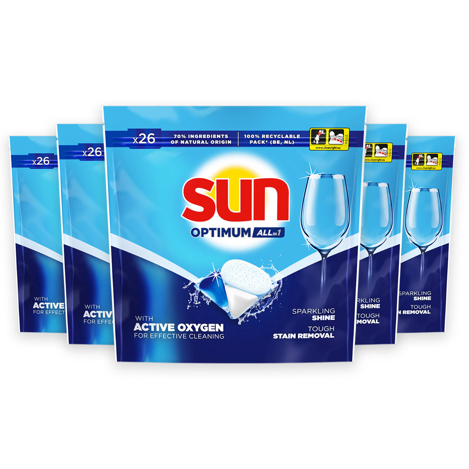 Sun Optimum Regular - Vaatwascapsules Voordeelverpakking - 130 stuks - Krachtige Vaatwastabletten
