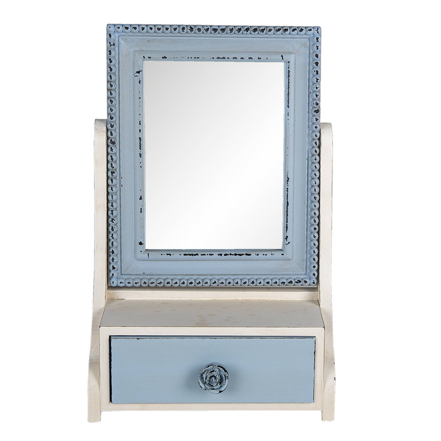 HAES DECO - Staande Spiegel met Lade - Kleur Blauw - Formaat 25x14x38 cm - Materiaal MDF / Glas - Tafel Spiegel, Rechthoekige Spiegel