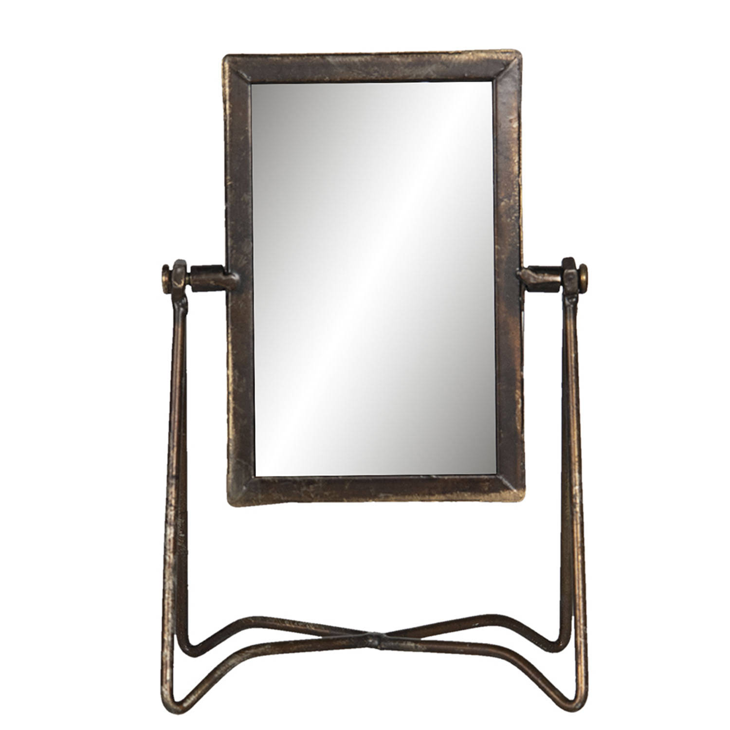 HAES DECO - Staande Spiegel Industrieel - Kleur Bruin - Formaat 15x10x22 cm - Materiaal Metaal / Glas - Tafel Spiegel, Rechthoekige Spiegel