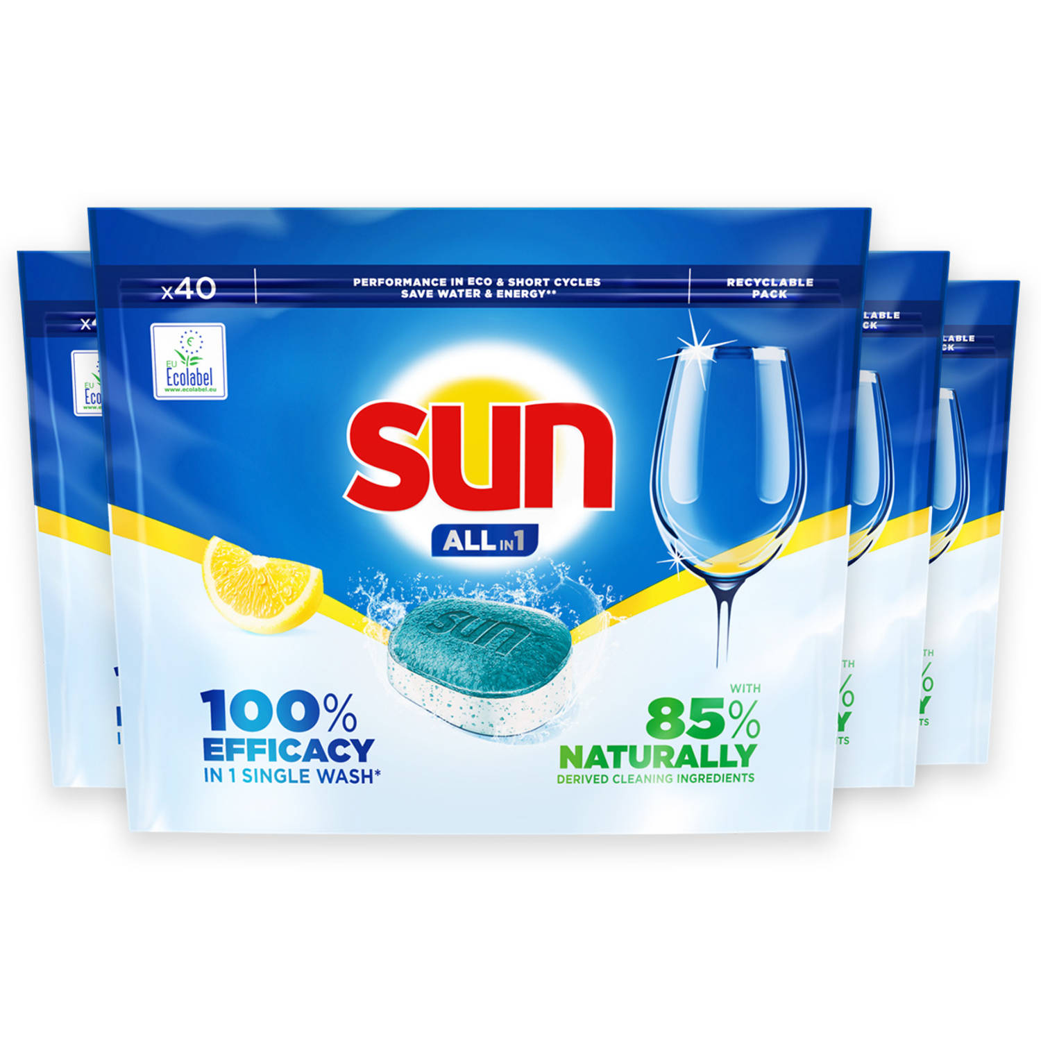 Sun All-in One - Vaatwastabletten - Citroen - Voordeelverpakking 4 x 40 stuks