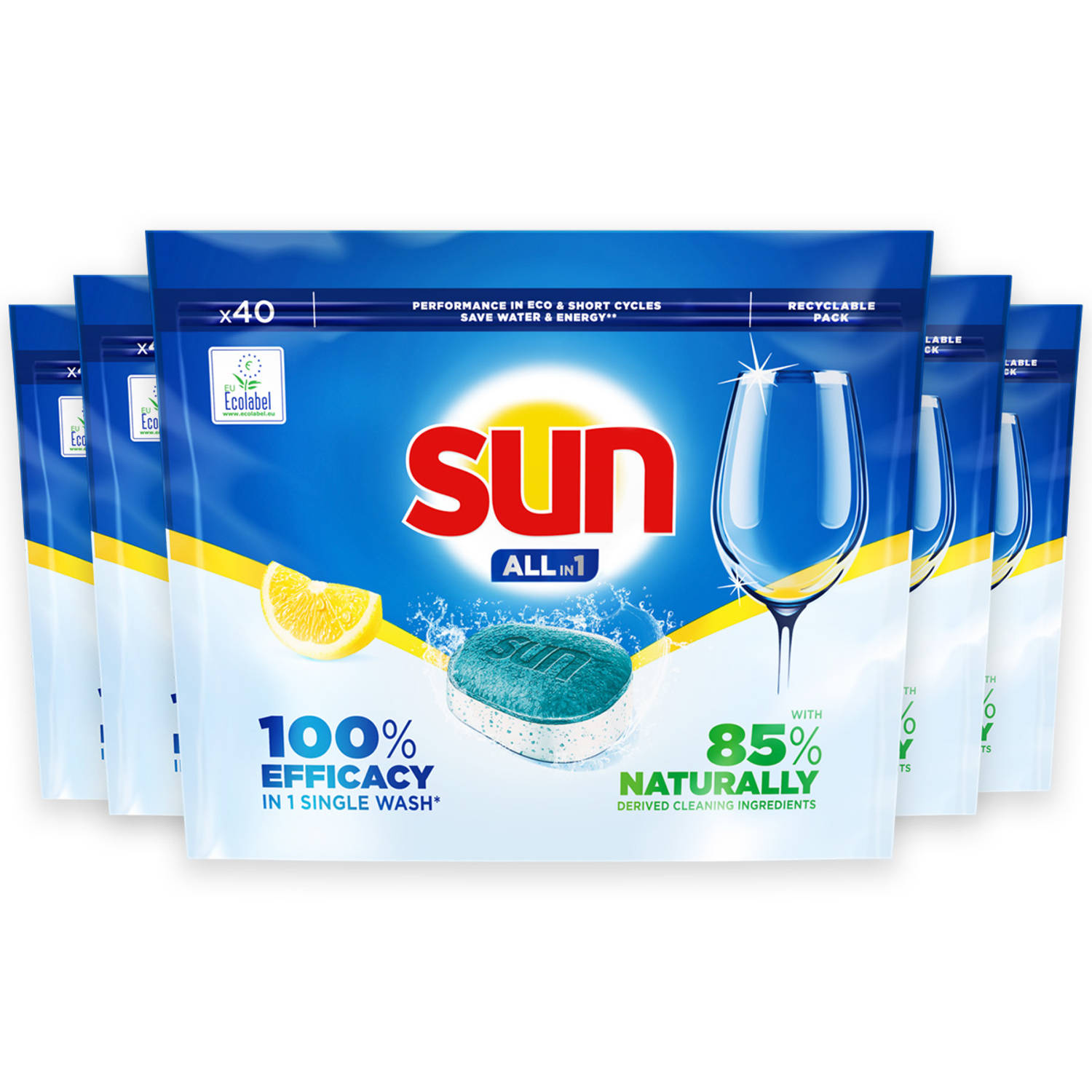 Sun All-in One - Vaatwastabletten - Citroen - Voordeelverpakking 5 x 40 stuks